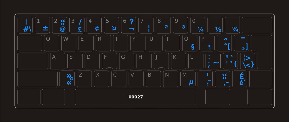 Clavier avec autocollants transparents à lettres bleues français (Canada) installés