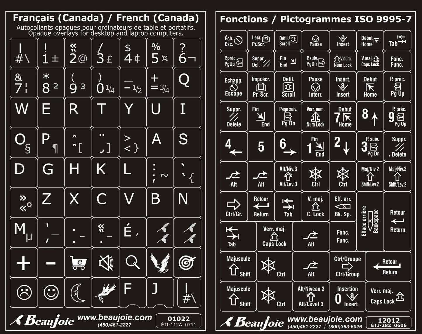 Autocollants fonctions bilingues Windows français canada 01022-12012