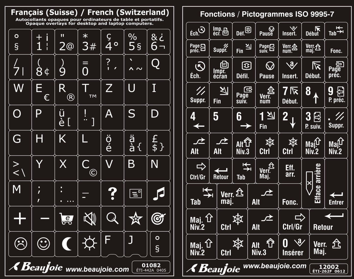 Autocollants clavier complet Windows français (Suisse) fonctions francaises 01082-12002