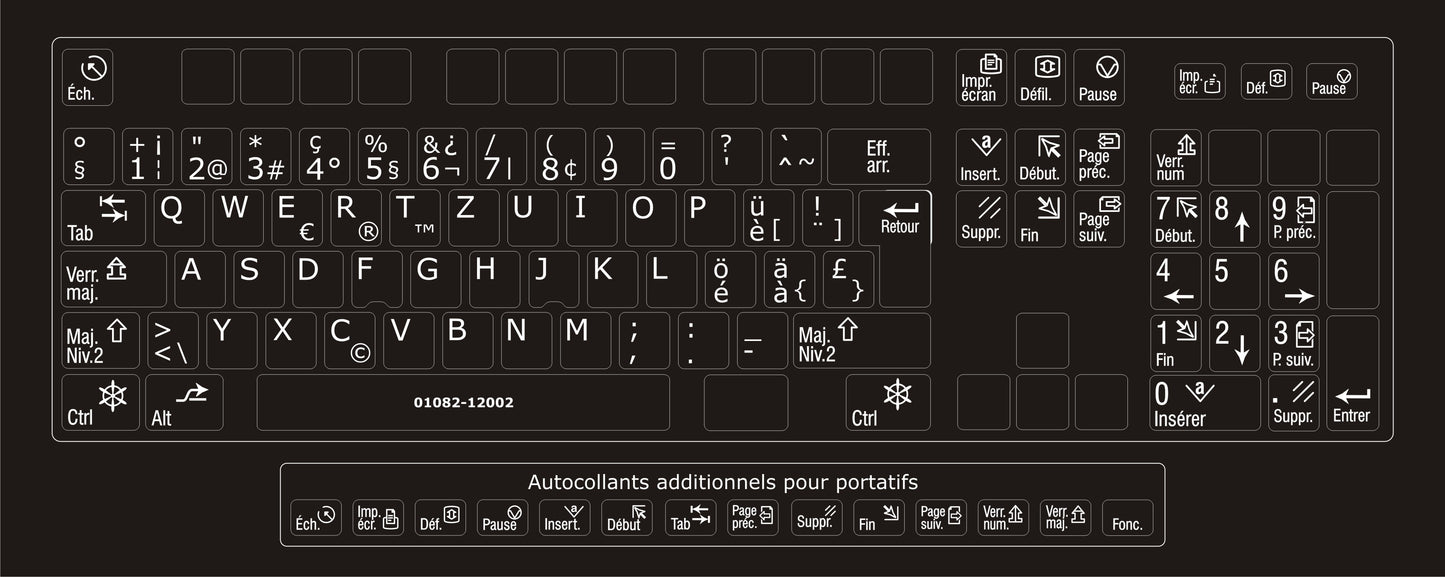 Autocollants clavier complet Windows français (Suisse) fonctions francaises 01082-12002