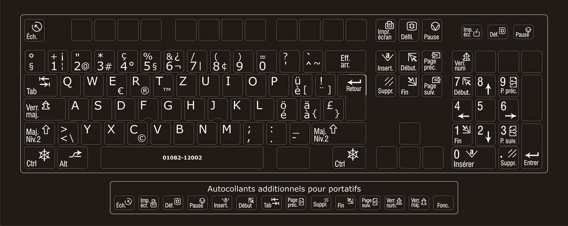 Autocollants clavier complet Windows français (Suisse) fonctions francaises 01082-12002