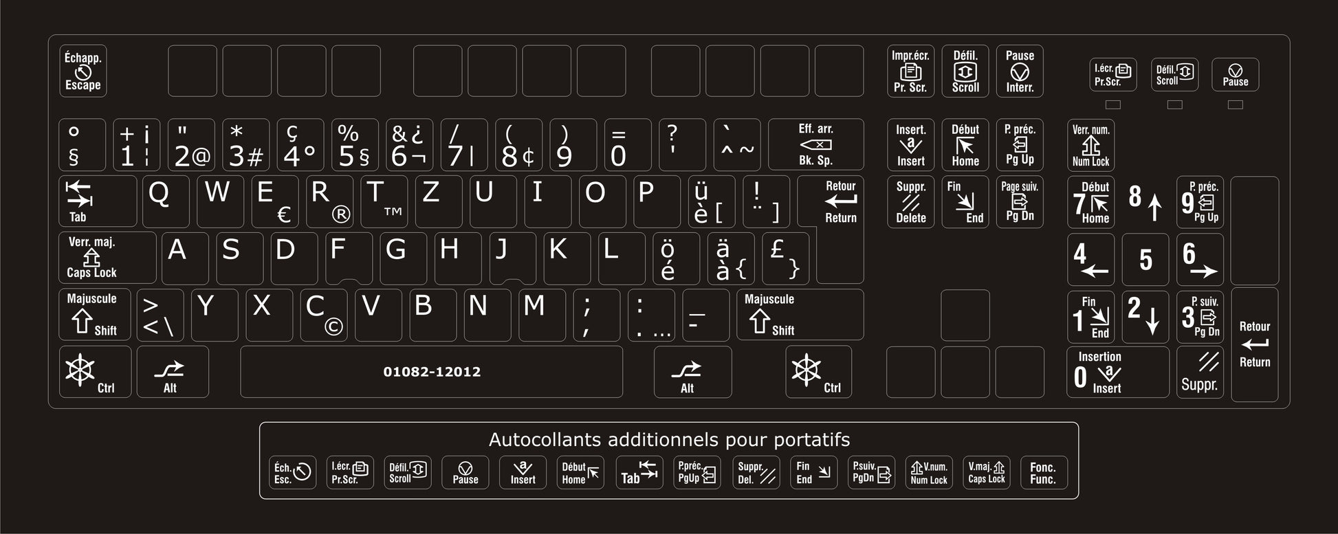 Autocollants clavier complet Windows français (Suisse) fonctions bilingues 01082-12012
