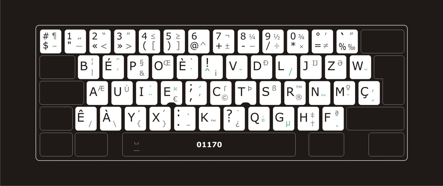 Autocollants partie centrale clavier BÉPO intégral - 01170