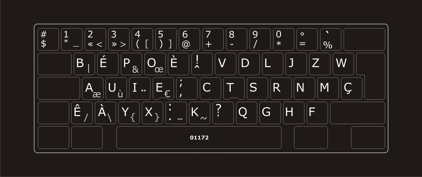 Autocollants partie centrale clavier BÉPO abrégé 01172