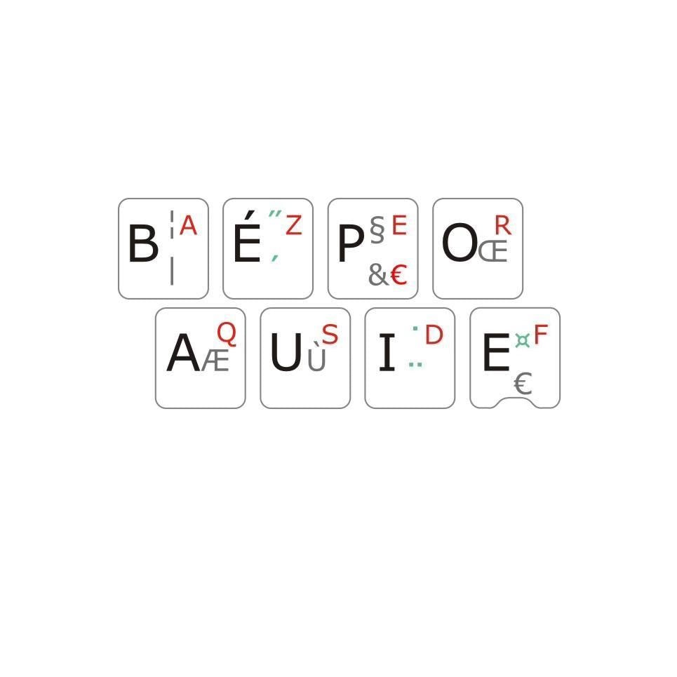 Autocollants  partie centrale clavier BÉPO intégral français Belgique- 01184
