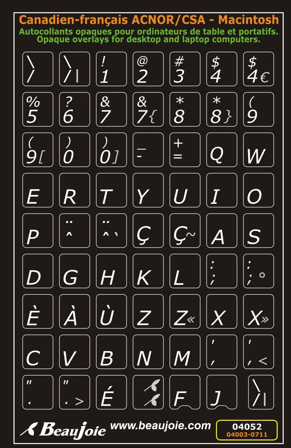 Autocollants partie centrale clavier Mac français Canada 04052