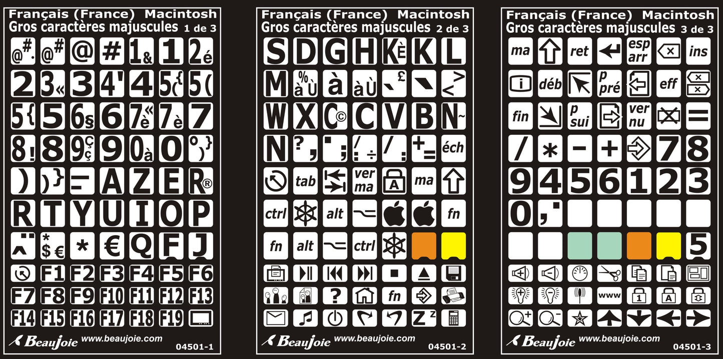 Autocollants haute visibilité clavier Mac français France 04501