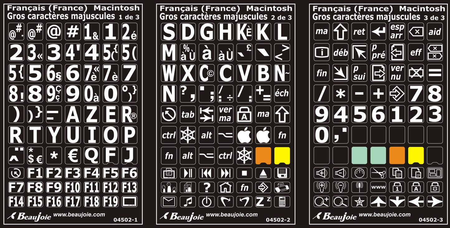 Autocollants haute visibilité clavier Mac français France  04502