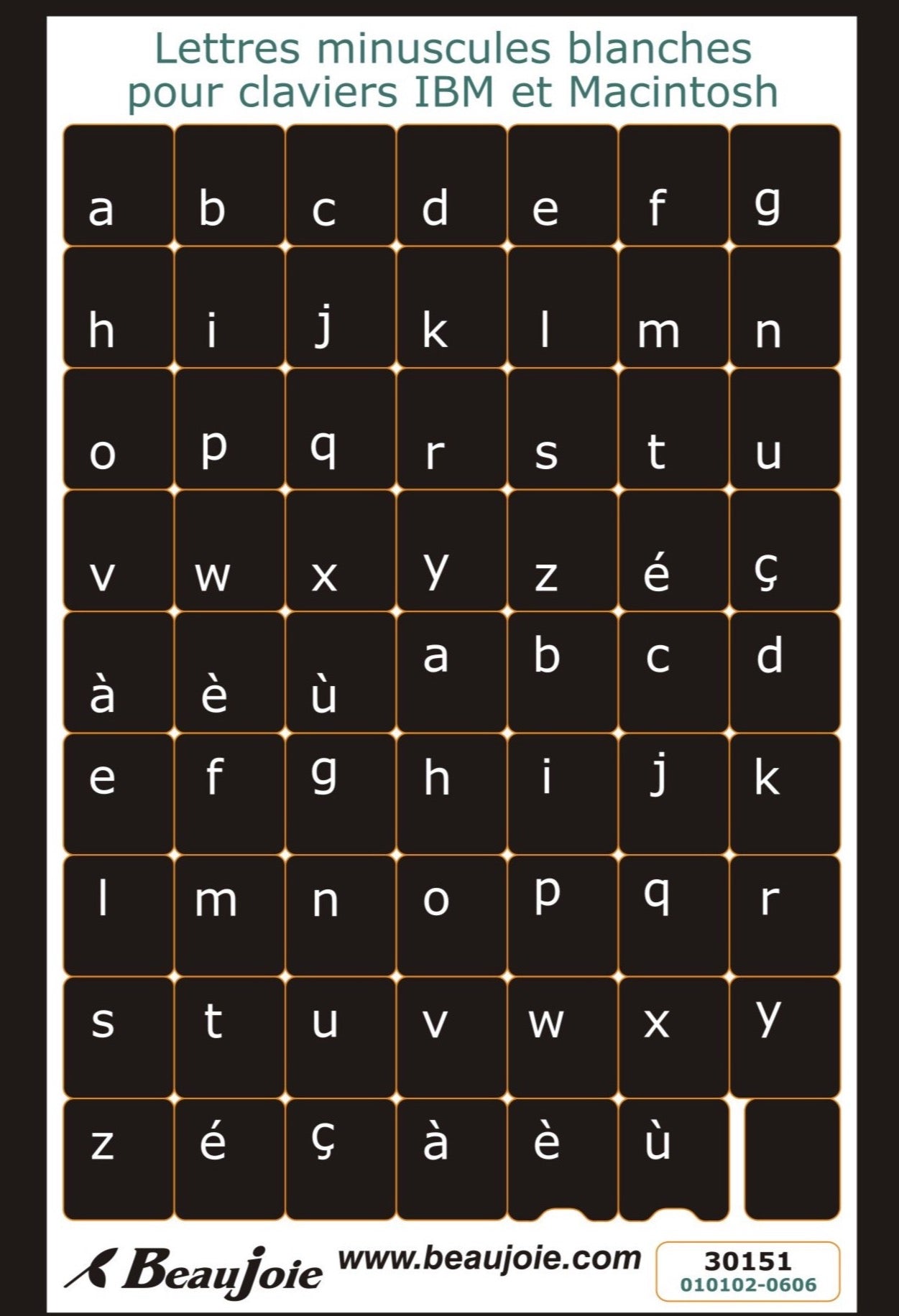 Autocollants lettres minuscules fond transparent clavier foncé 30151