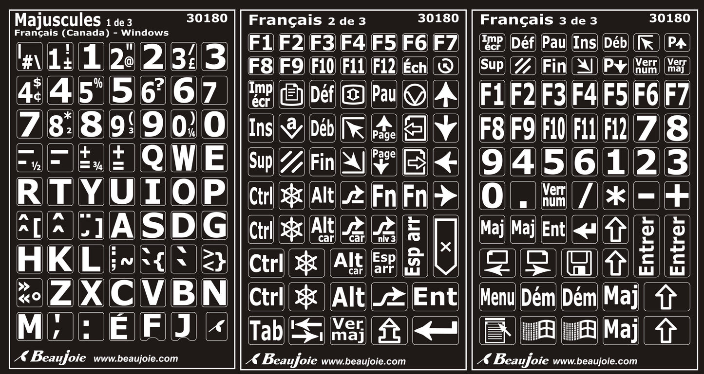 Autocollants clavier Windows français Canada majuscules 30180