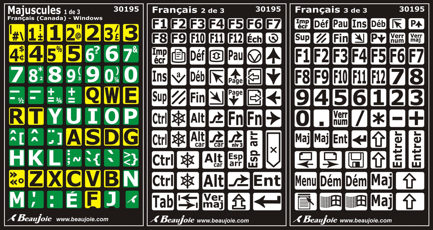 Autocollants clavier divisé gauche/droite (majuscules) 30195
