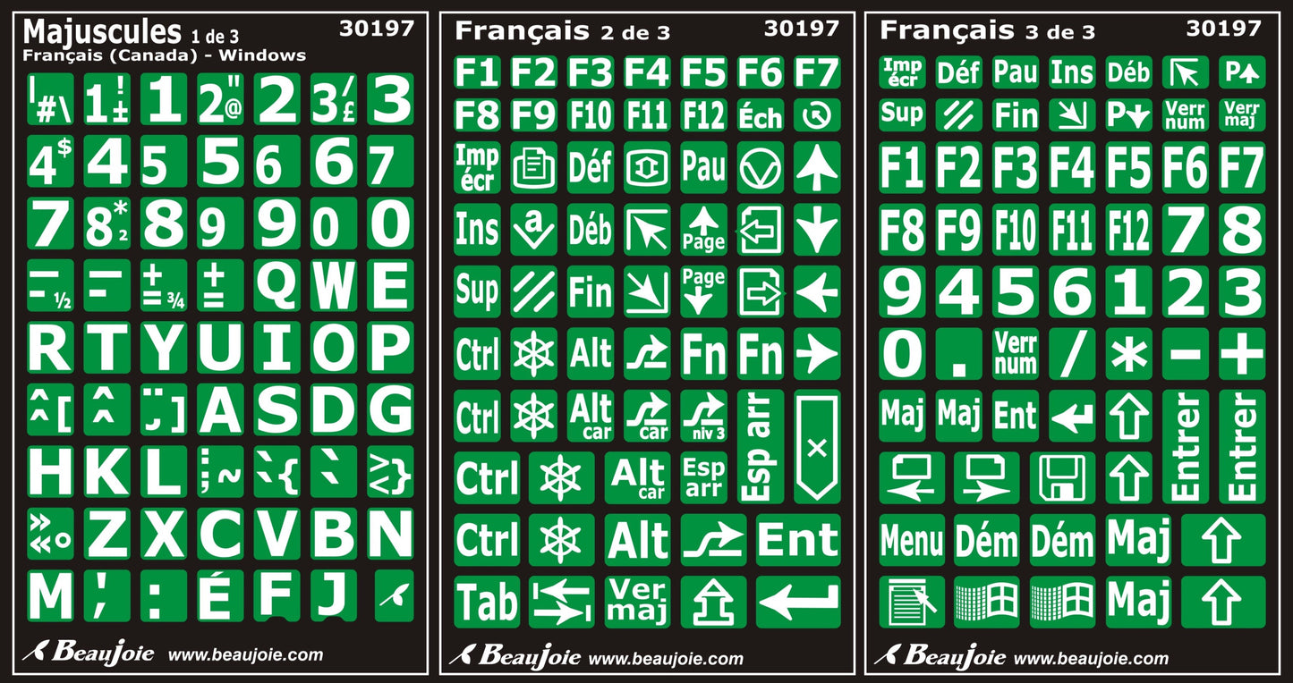 Autocollants clavier Windows français Canada majuscules 30197
