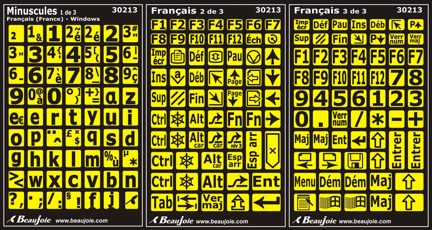 Autocollants lettres minuscules clavier Windows français (France) 30213