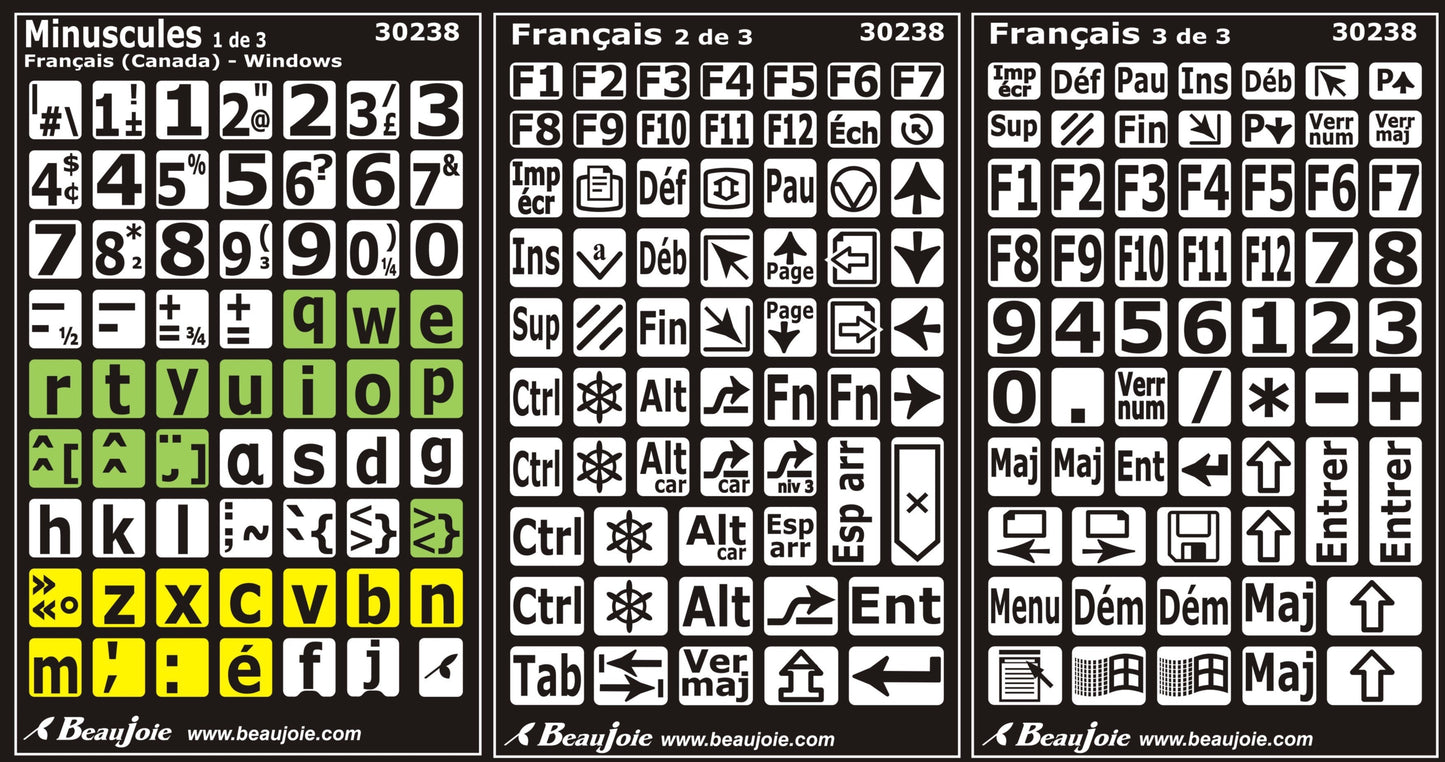 Autocollants clavier divisé rangées (minuscules) 30238