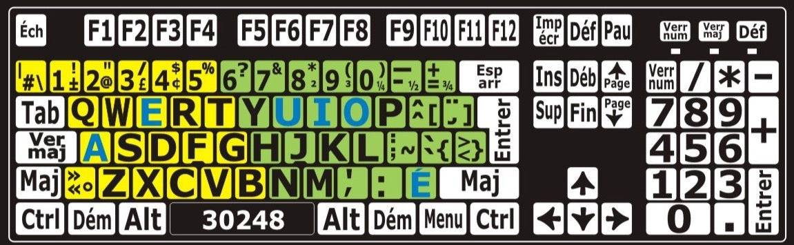 Autocollants clavier divisé gauche/droite (majuscules) 30248