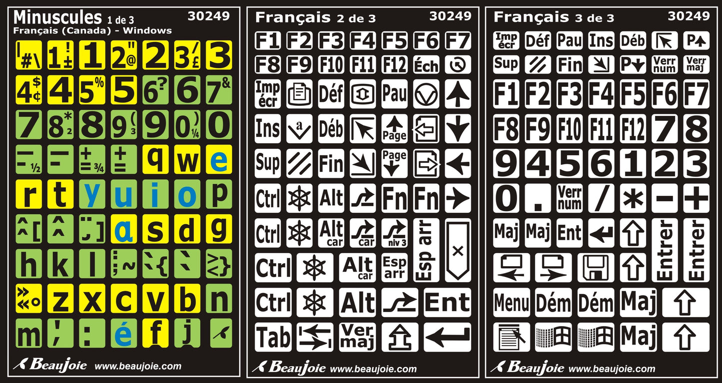 Autocollants clavier divisé gauche/droite (minuscules)  30249