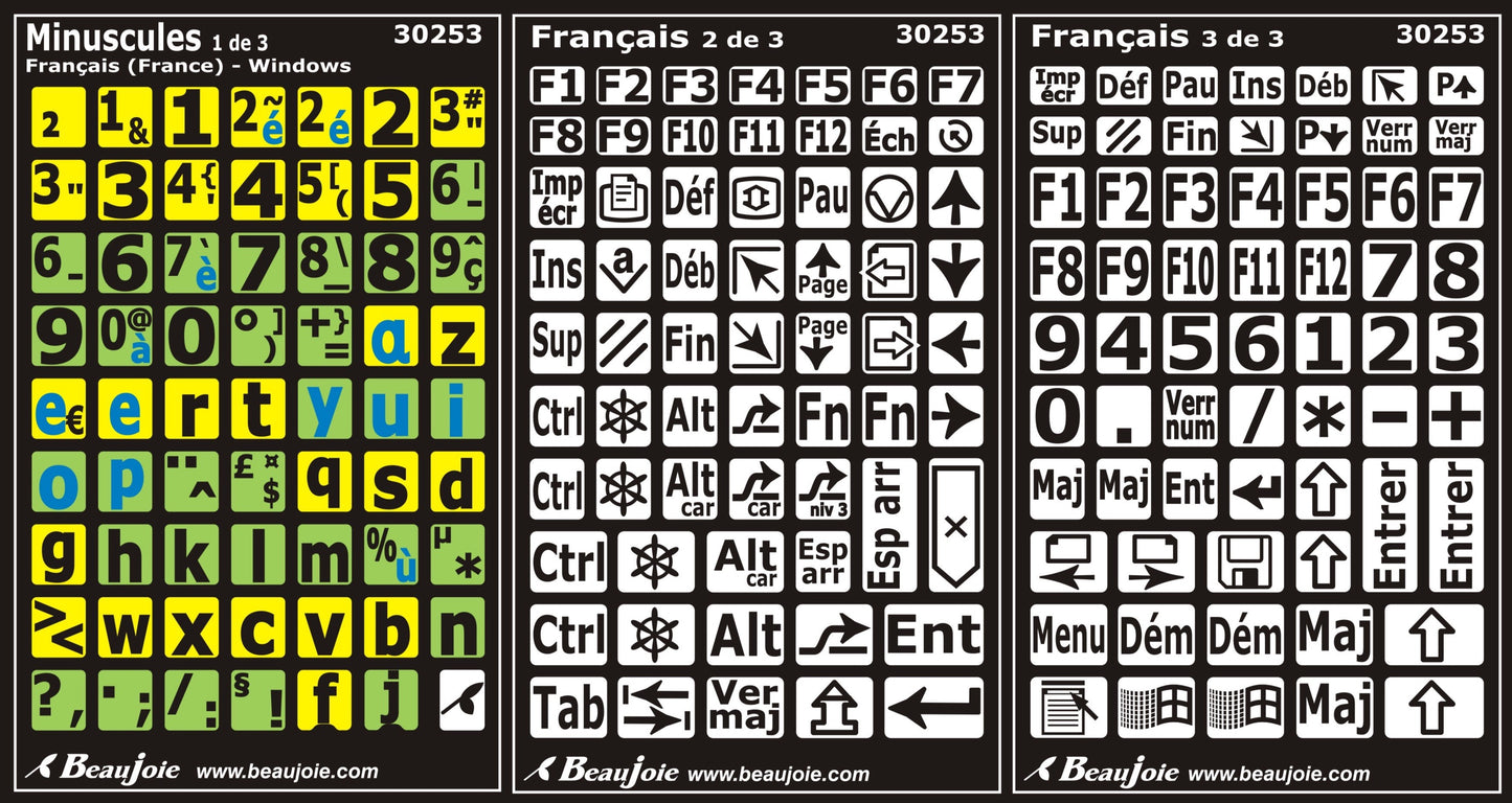 Autocollants clavier divisé gauche/droite (minuscules) 30253