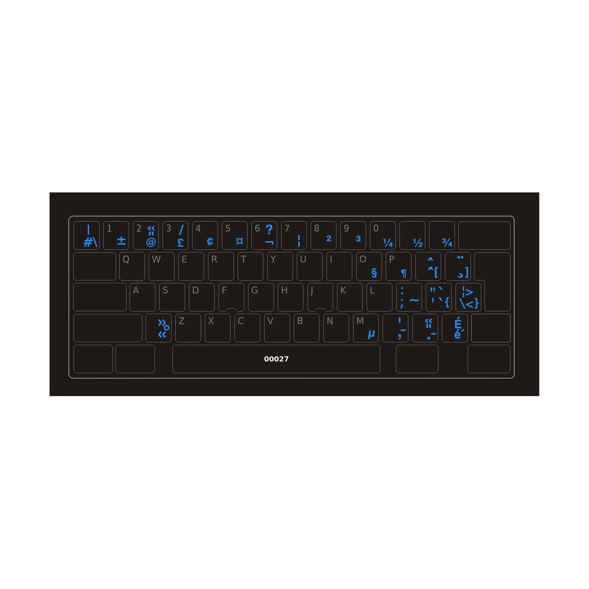 Clavier avec autocollants transparents à lettres bleues français (Canada) installés - 00027