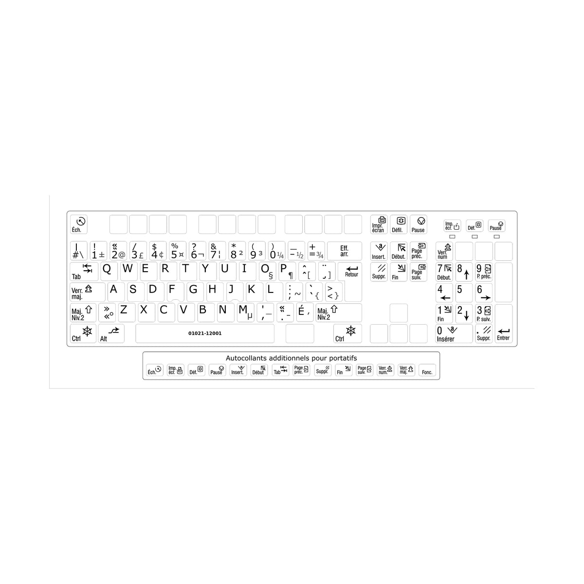 Clavier complet avec autocollants opaques noir sur blanc français (Canada) installés - 01021-12001