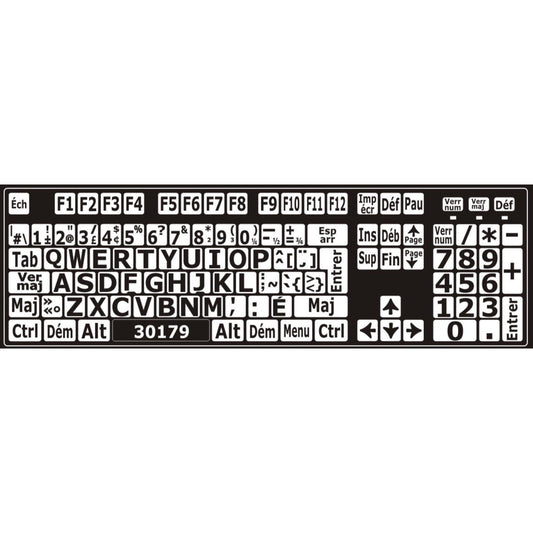 Autocollants pour clavier Windows français (Canada) Noir sur blanc (majuscules) - 30179 – clavier complet