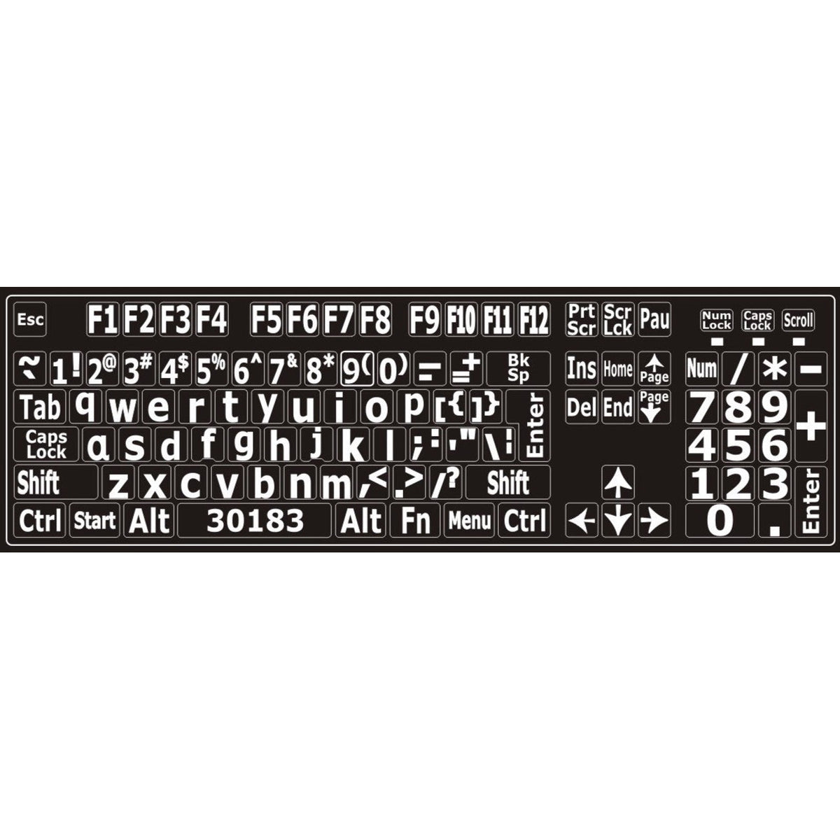Autocollants lettres minuscules pour clavier Windows anglais (États-Unis) Blanc sur noir - 30183 – clavier complet