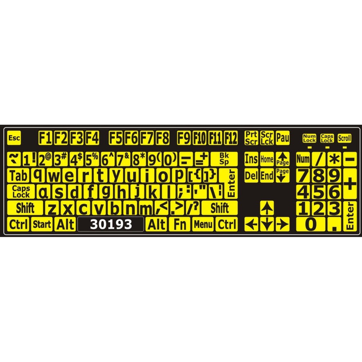 Autocollants lettres minuscules pour clavier Windows anglais (États-Unis) Noir sur jaune - 30193 – clavier complet