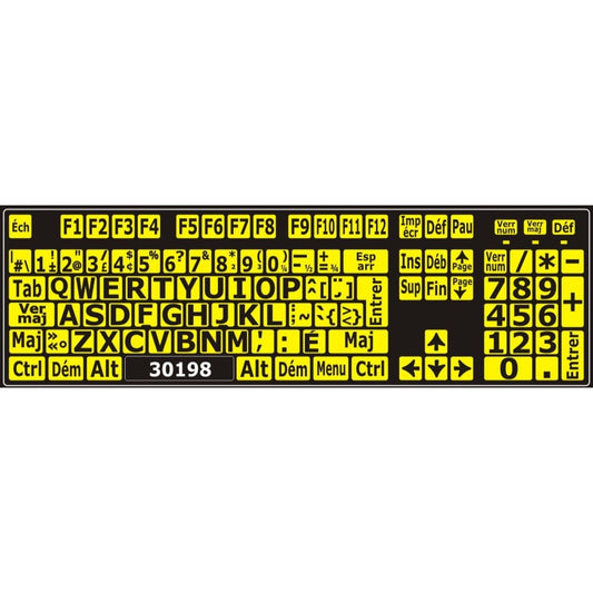 Autocollants pour clavier Windows français (Canada) Noir sur jaune (majuscules) - 30198 – clavier complet
