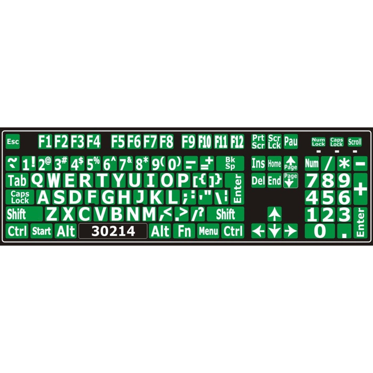 Autocollants lettres majuscules pour clavier Windows anglais (États-Unis) blanc sur vert - 30214 – clavier complet