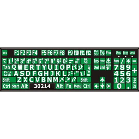 Autocollants lettres majuscules pour clavier Windows anglais (États-Unis) blanc sur vert - 30214 – clavier complet