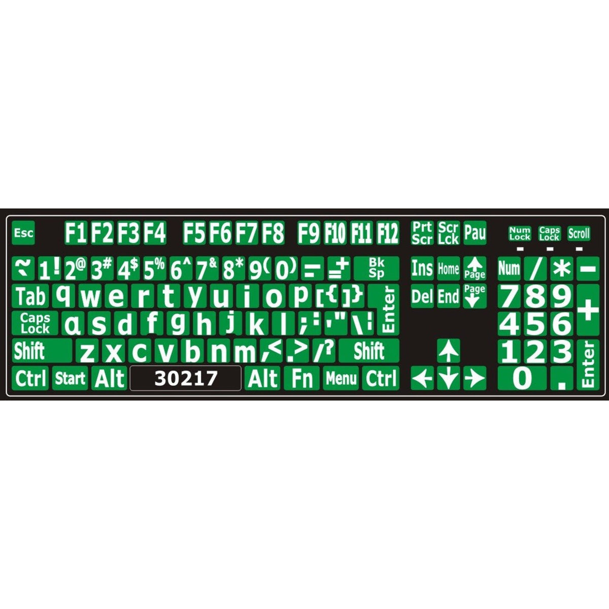 Autocollants lettres minuscules pour clavier Windows anglais (États-Unis) Blanc sur vert - 30217 – clavier complet