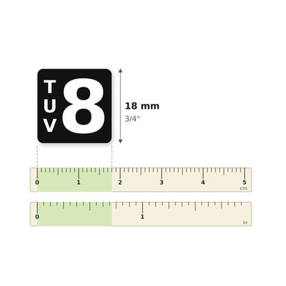 Taille des autocollants 34852 sur une règle : 18 mm (3/4 po)