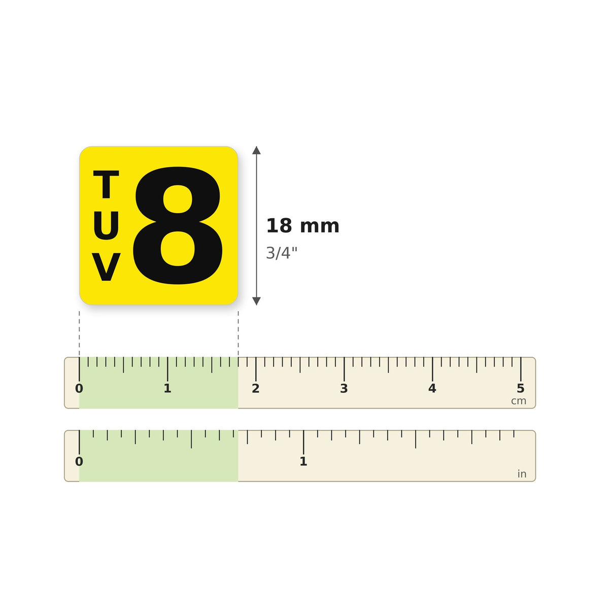 Taille des autocollants 34854 sur une règle : 18 mm (3/4 po)