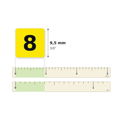 Taille des autocollants 34864 sur une règle : 9,5 mm × 9,5 mm (3/8 po)