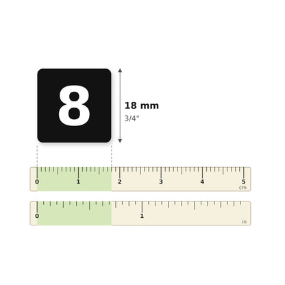 Taille des autocollants 34866 sur une règle : 18 mm (3/4 po)