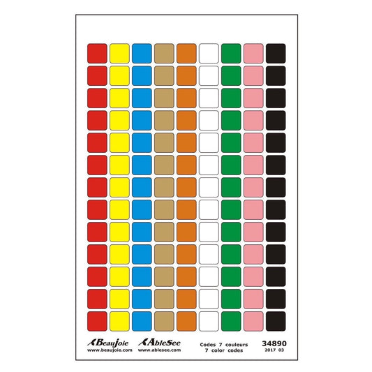 Feuillet d'autocollants repères 9 couleurs découpé en carrés - 34890