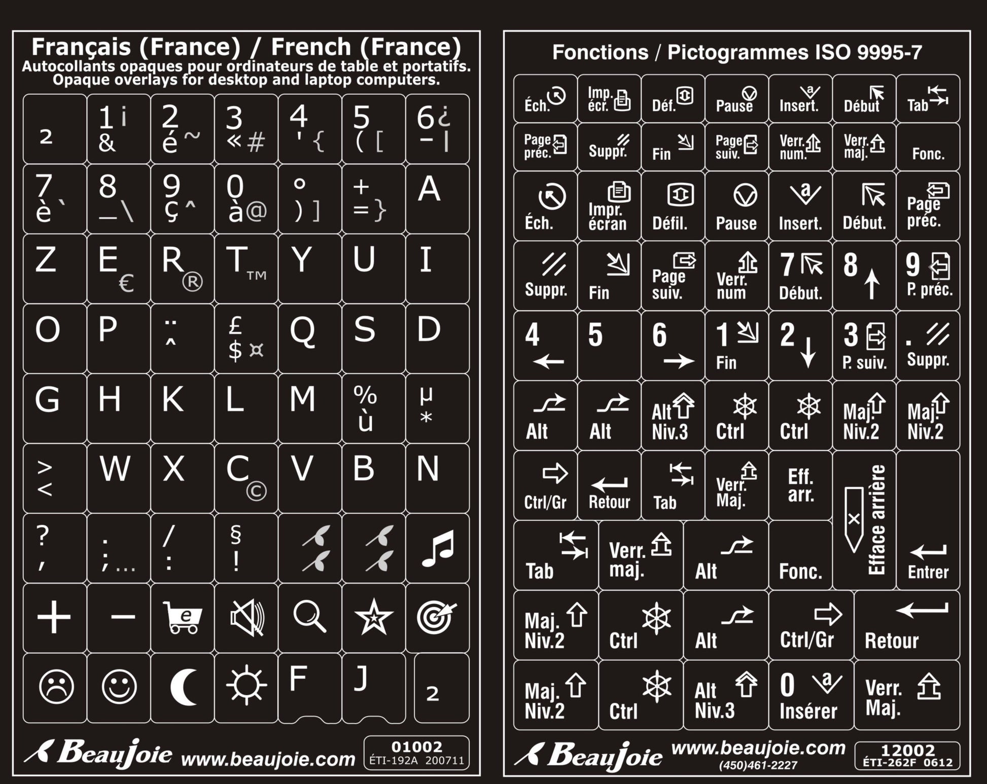 Autocollants clavier complet Windows français france 01002-12002