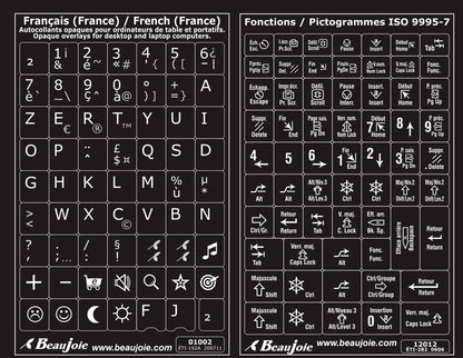 Autocollants clavier Windows français france fonctions bilingues 01002-12012