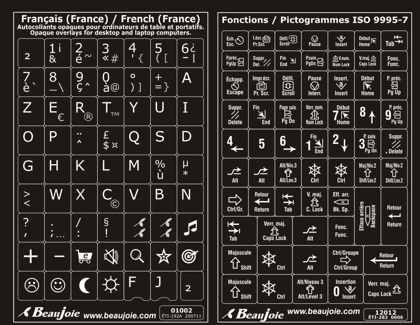 Autocollants clavier Windows français france fonctions bilingues 01002-12012