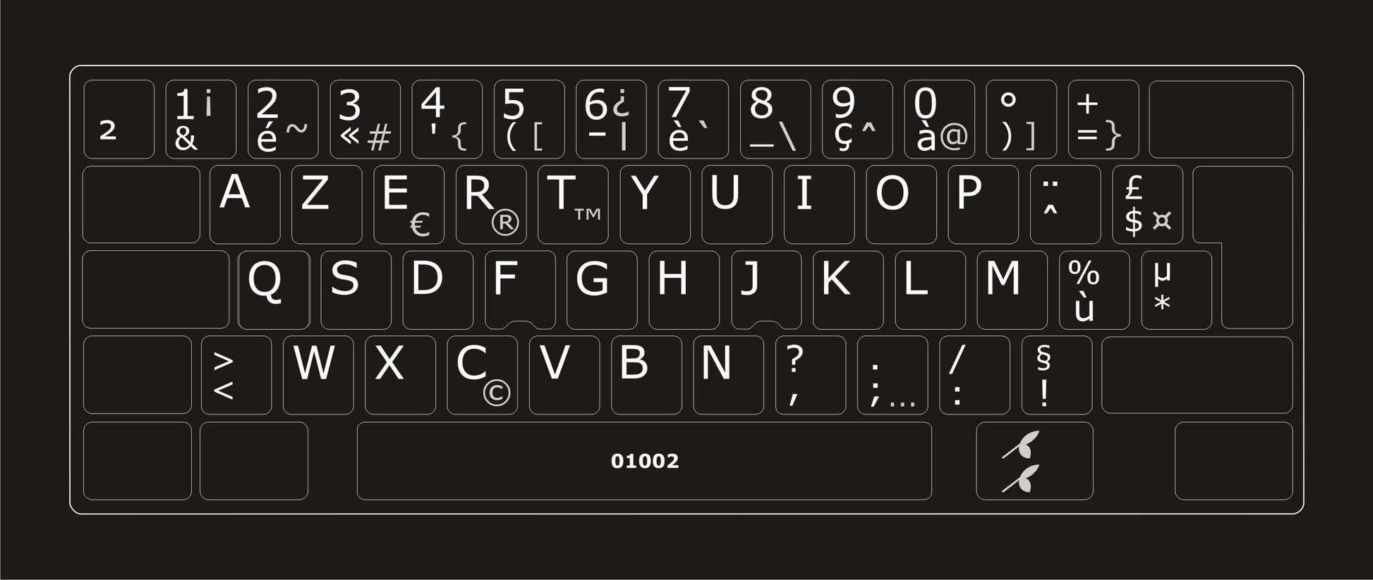 Autocollants partie centrale clavier français France 01002