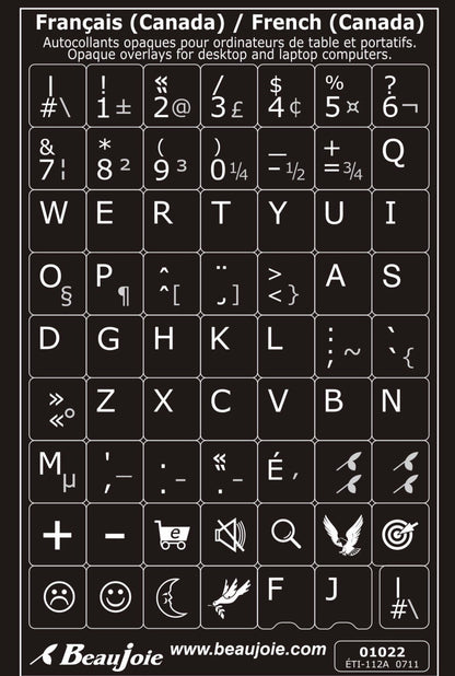 Autocollants opaques partie centrale clavier Windows français Canada - 01022