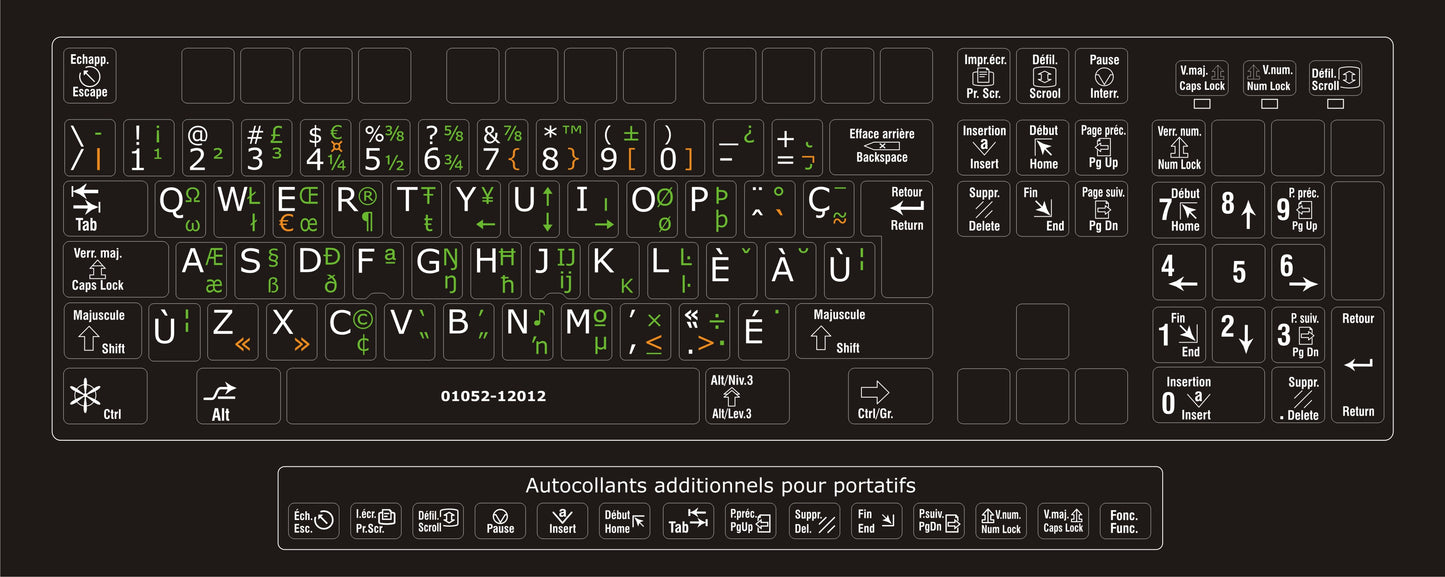 Autocollants partie centrale clavier Windows canadien multilingue fonctions bilingues  01052-12012