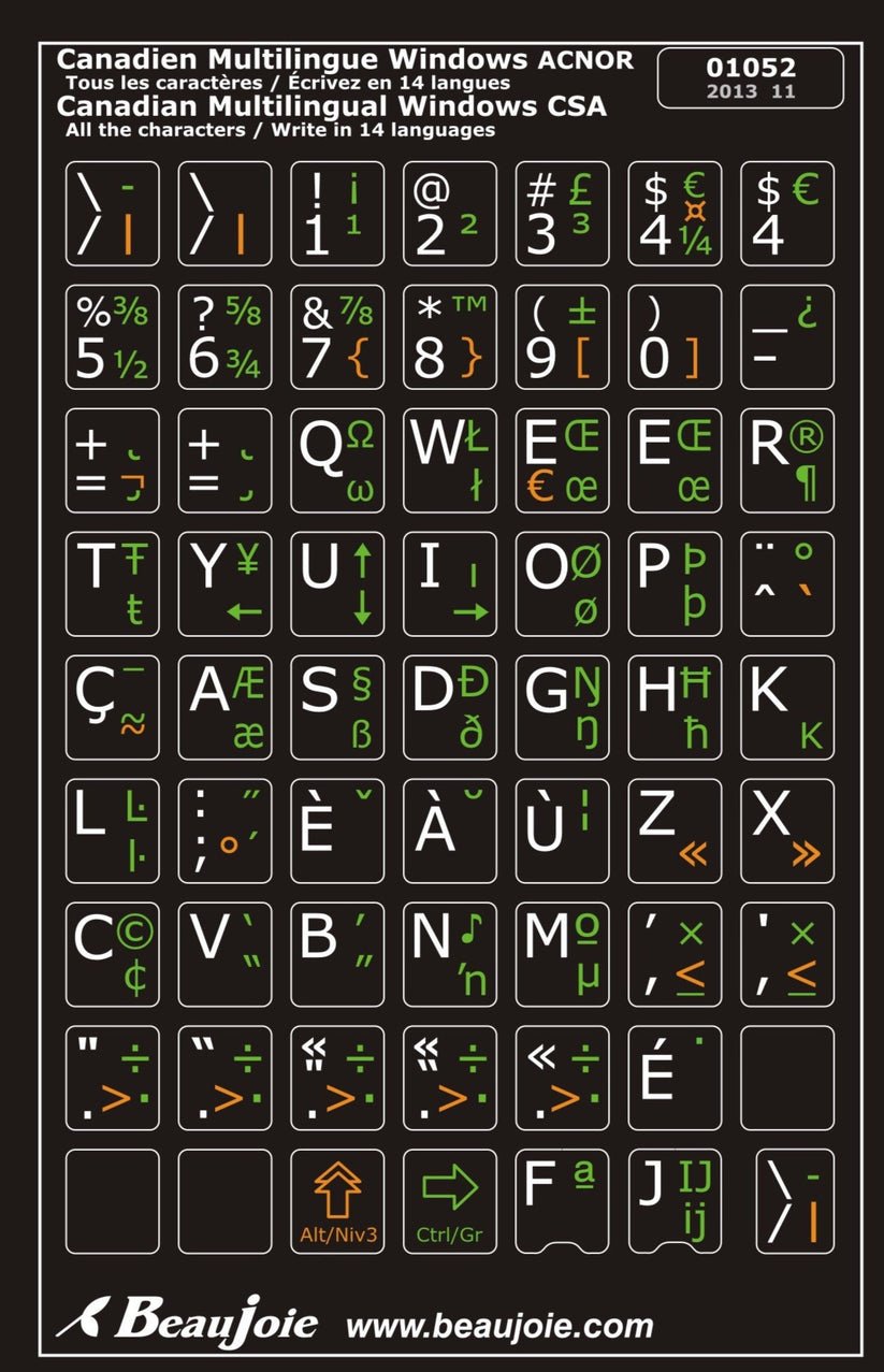 Autocollants partie centrale clavier Windows canadien multilingue ...