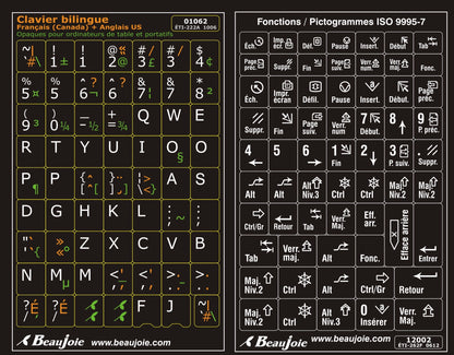 Autocollants clavier bilingue fonctions français Canada 01062-12002