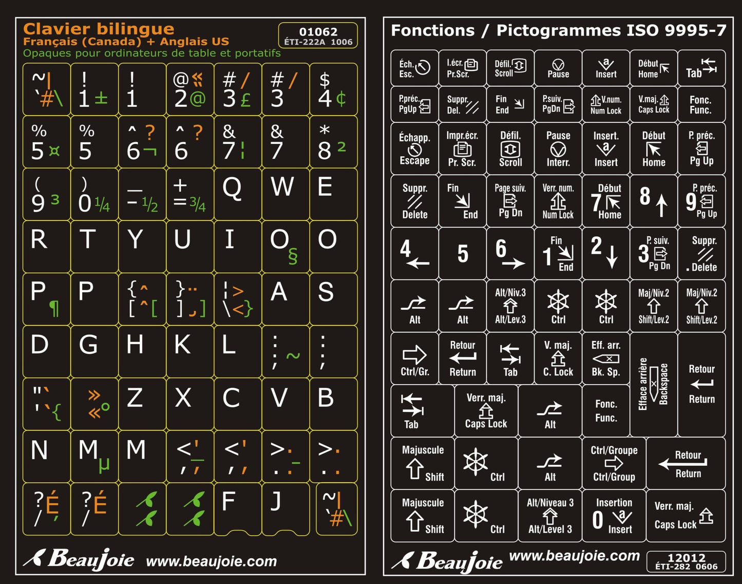 Autocollants clavier Windows fonctions bilingues 01062-12012