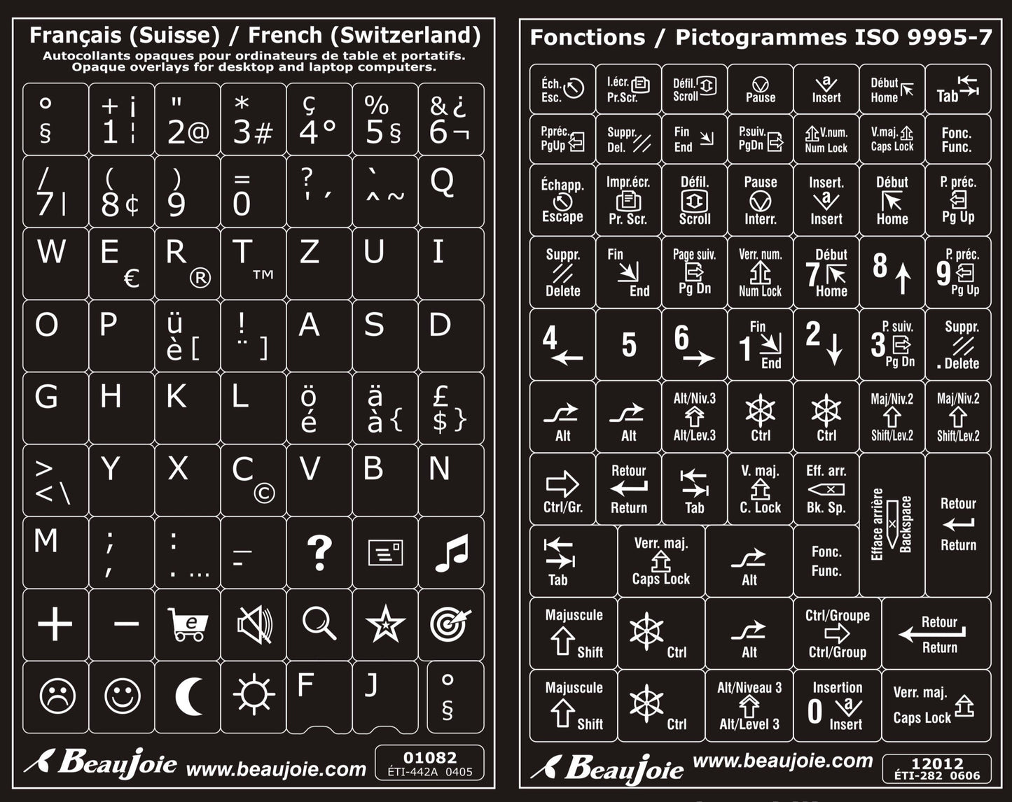 Autocollants clavier complet Windows français (Suisse) fonctions bilingues 01082-12012