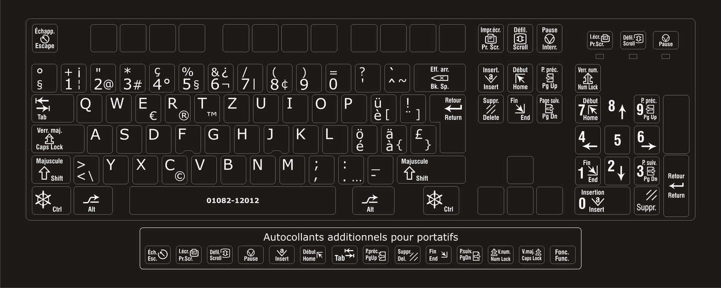 Autocollants clavier complet Windows français (Suisse) fonctions bilingues 01082-12012