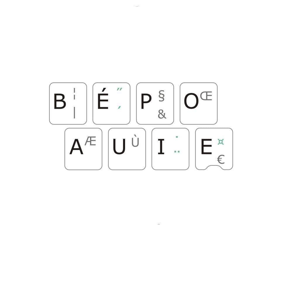 Autocollants partie centrale clavier BÉPO intégral - 01170