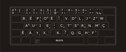 Autocollants partie centrale clavier BÉPO intégral  01171
