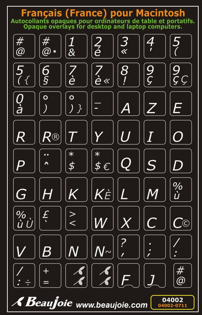 Autocollants lettres majuscules partie centrale clavier Mac français (France) 04002