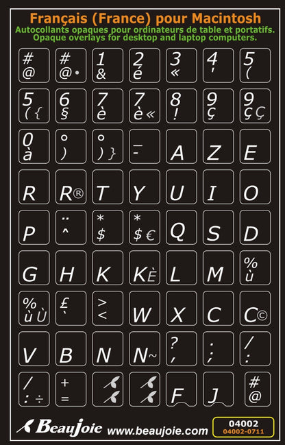 Autocollants lettres majuscules partie centrale clavier Mac français (France) 04002